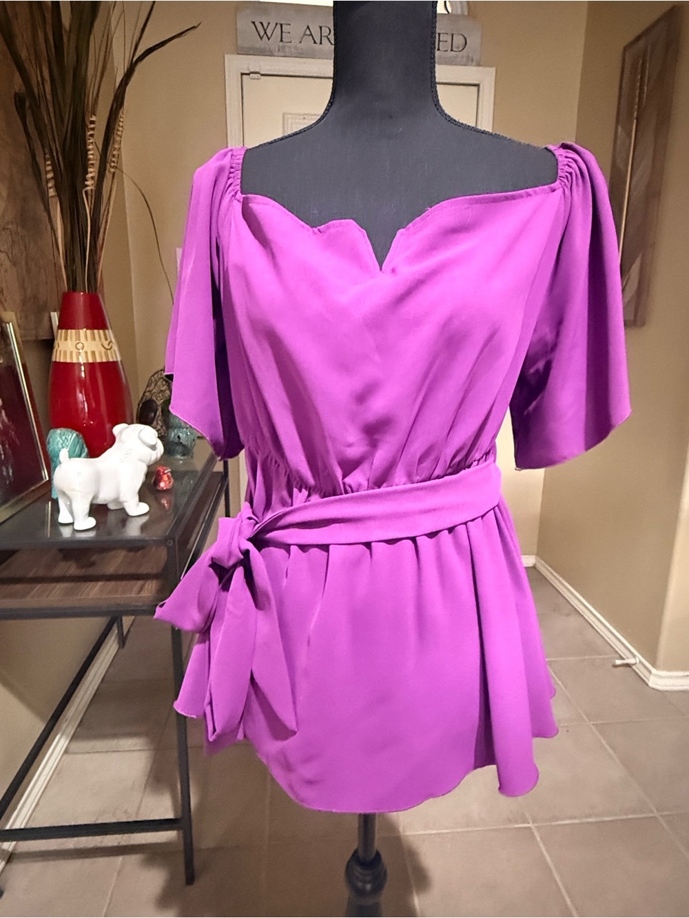 Women's Purple Off-Shoulder Belted Dress